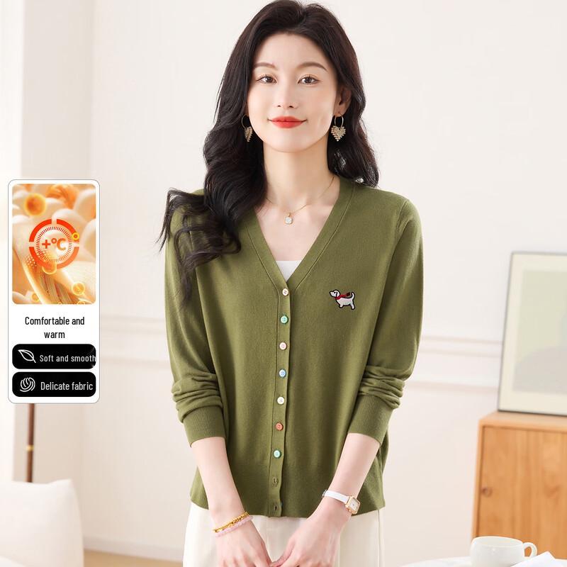 Snowflying Women s V-Neck Knitted Cardigan M
