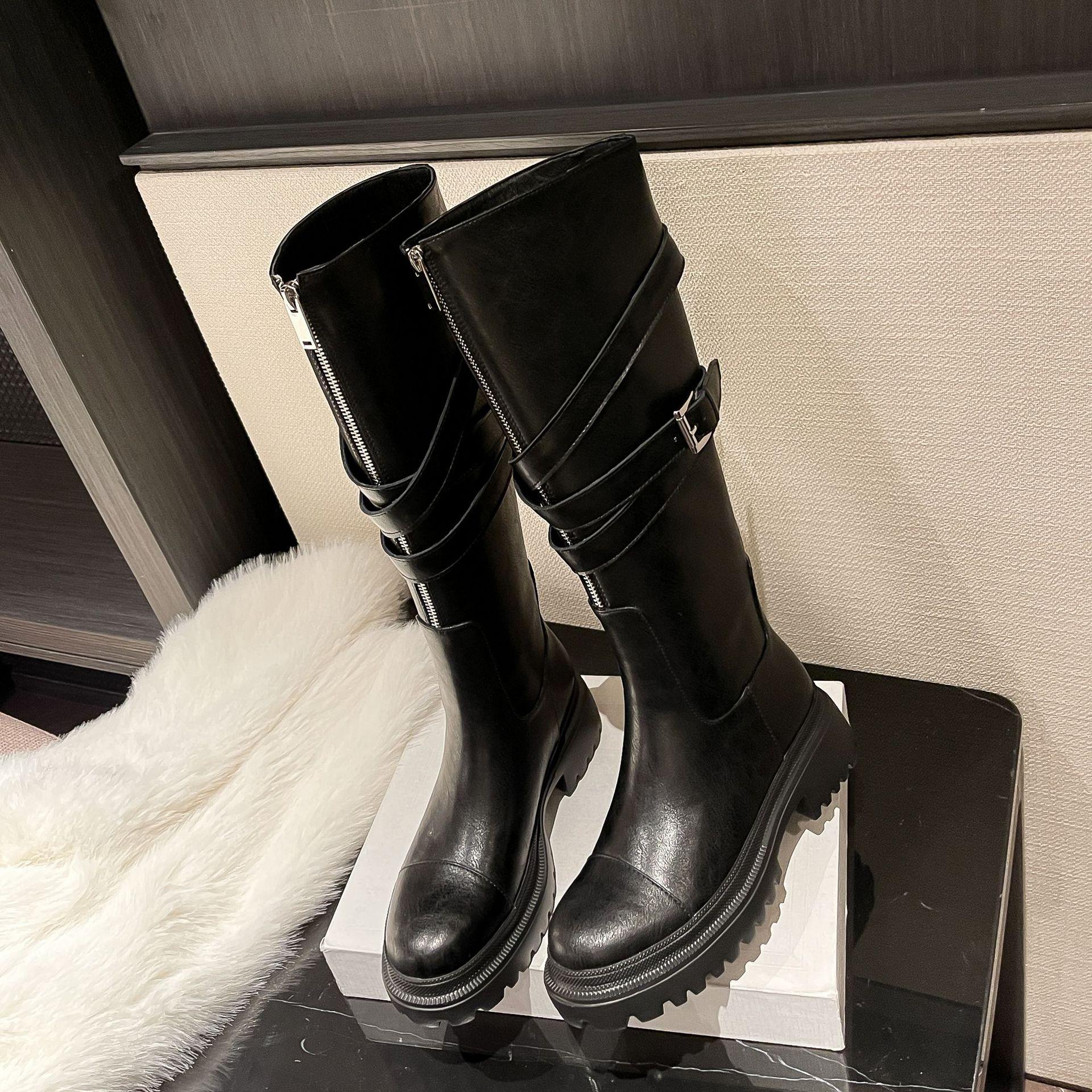 

Зимой 2025 года новые женские рыцарские сапоги до колена из натуральной кожи в европейском, американском стиле, с пряжкой-ремнем, на среднем каблуке, крутые и красивые высокие 39 чёрный