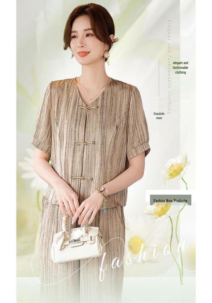 2026 Summer Casual Fashion: Age-Reducing Loose Two-Piece Shirt Set for Mothers