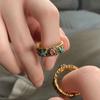 Fashionable Open Adjustable Ring With Eye-catching Antique Gold And Zircon For Women