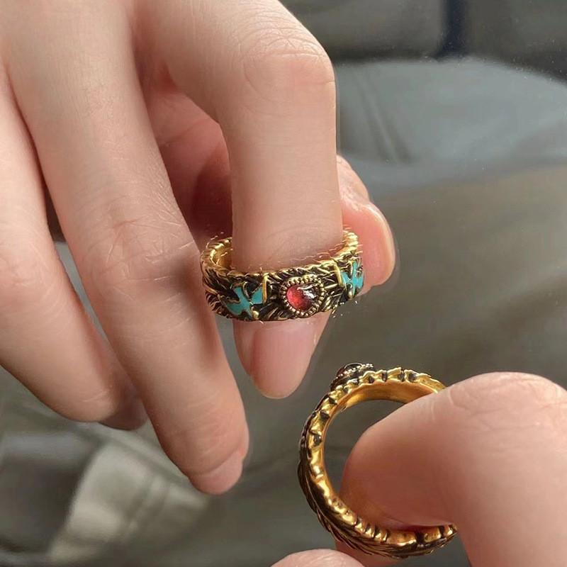 Fashionable Open Adjustable Ring With Eye-catching Antique Gold And Zircon For Women