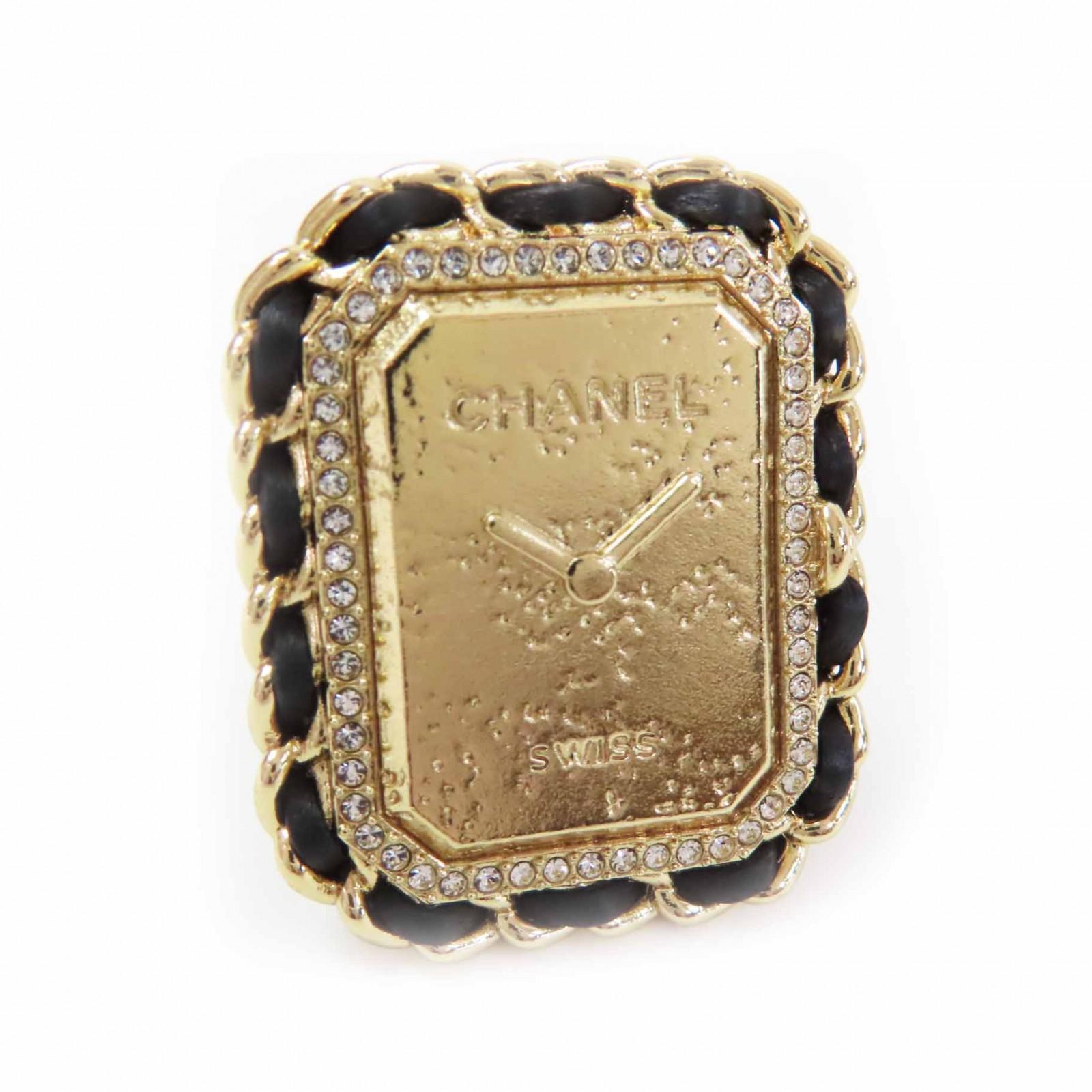 

CHANEL Ring Premiere Watch Design Rhinestone Decoration Black gold Women B23A Used