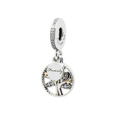 Family Heritage Tree Combo Pendant and Dangle Silver Charm 791728CZ