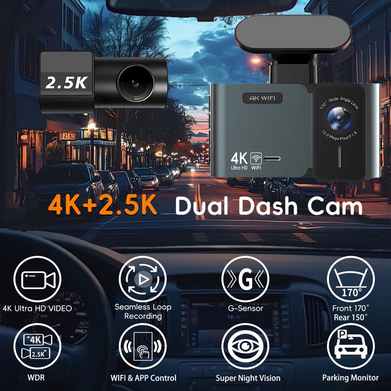 Front 4K And Rear 2.5K Dash Cam Built In WIFI GPS Dual Lens Mini CAR DVR 24H Parking Monitor Black Box Room Camera Night Vision