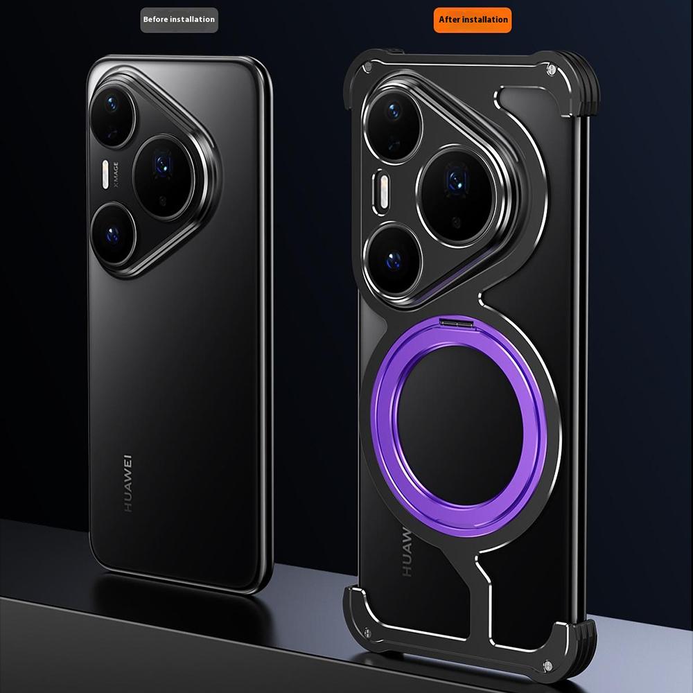 For Huawei Pura 80 Pro/Pura 80 Pro+ Metal Case Rotating Kickstand Heat Dissipation Frameless Phone Bumper Cover with Lens Protector