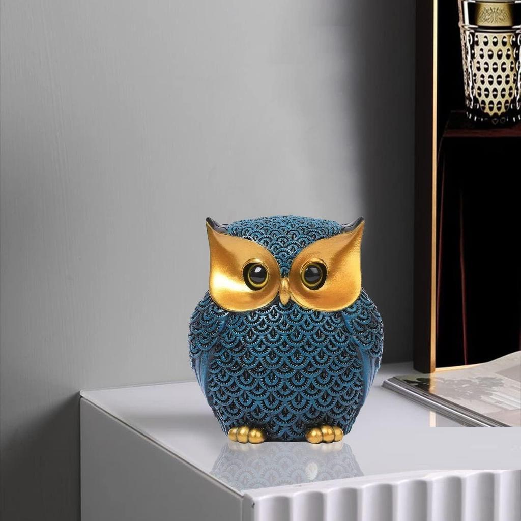 Modern Classy Lucky Owl Resin Art Figure Showpiece (Blue), 1 Piece