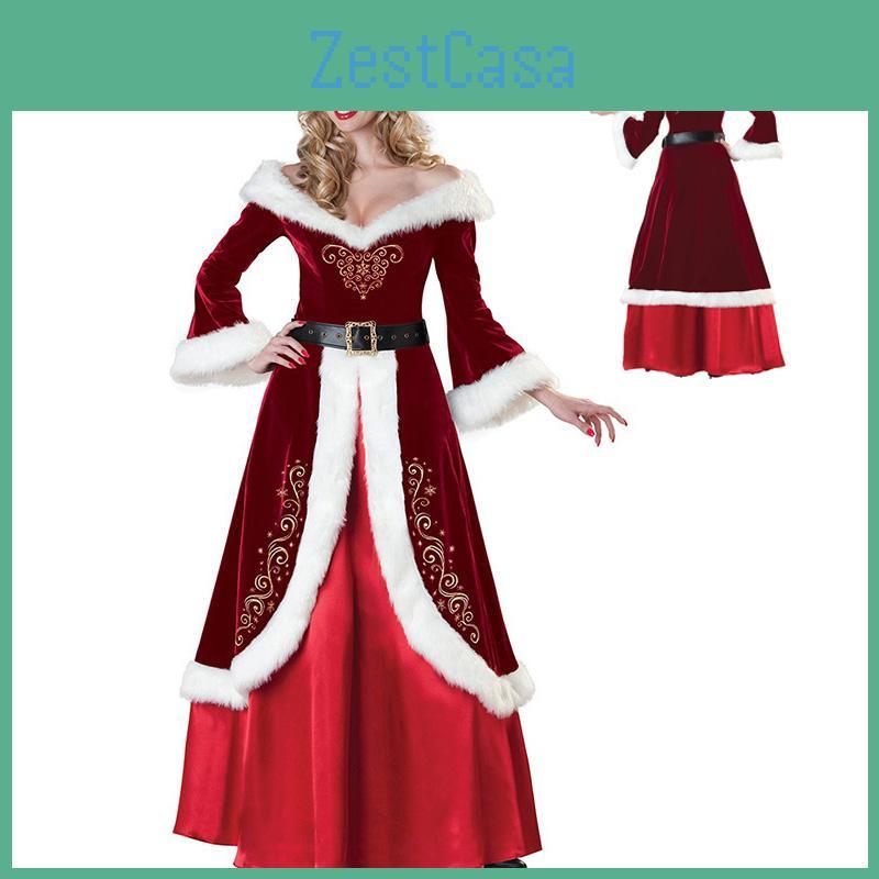 Soft Corduroy Christmas Santa Claus Costume Dress For Women With Stylish Accessories