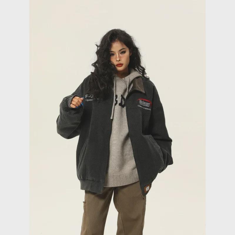 Unisex Vintage-Style Gewaschene Workwear-Jacke - Amerikanischer Retro-Reversmantel für Frühling & Herbst