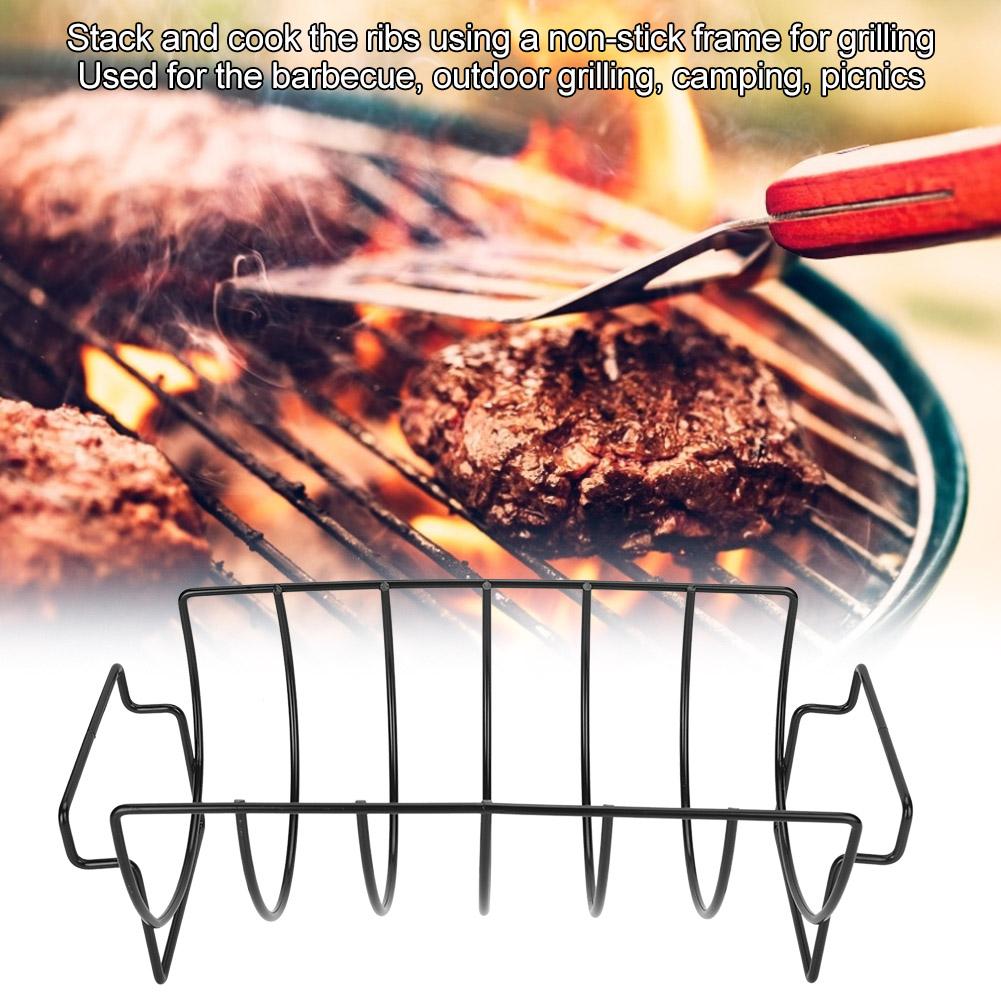 Outdoor Metal BBQ Tools Steak Holders Rib Rack Grilling Kitchen Tool