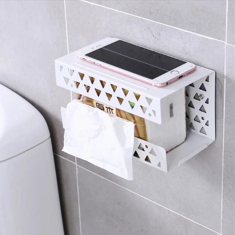 Hollow Toilet Paper Holder Storage Rack Creative Wall-mounted Wrought Iron Multi-function Punch-free