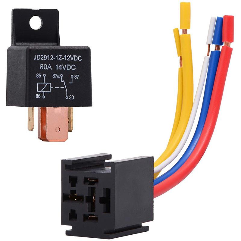 80A DC 12V/24V 4 5 Pin 4p 5p Waterproof Car Relay Automotive Relays 12V 24V For Head Light Air Conditioner With Relay Socket Relays 5