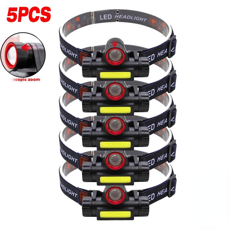 KDULIT LED Outdoor Strong Light Headlight USB Charging Telescopic Zoom Waterproof COB Headworn Work Light Fishing Light