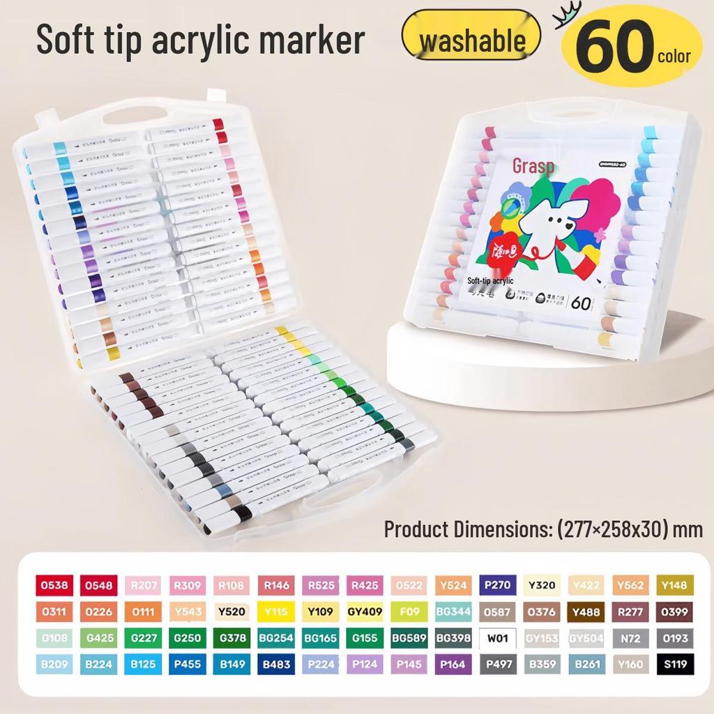 Water-Washable Non-Bleeding Acrylic Markers: Layerable Soft-Tip Watercolor Pens & Art Brushes for Elementary Students