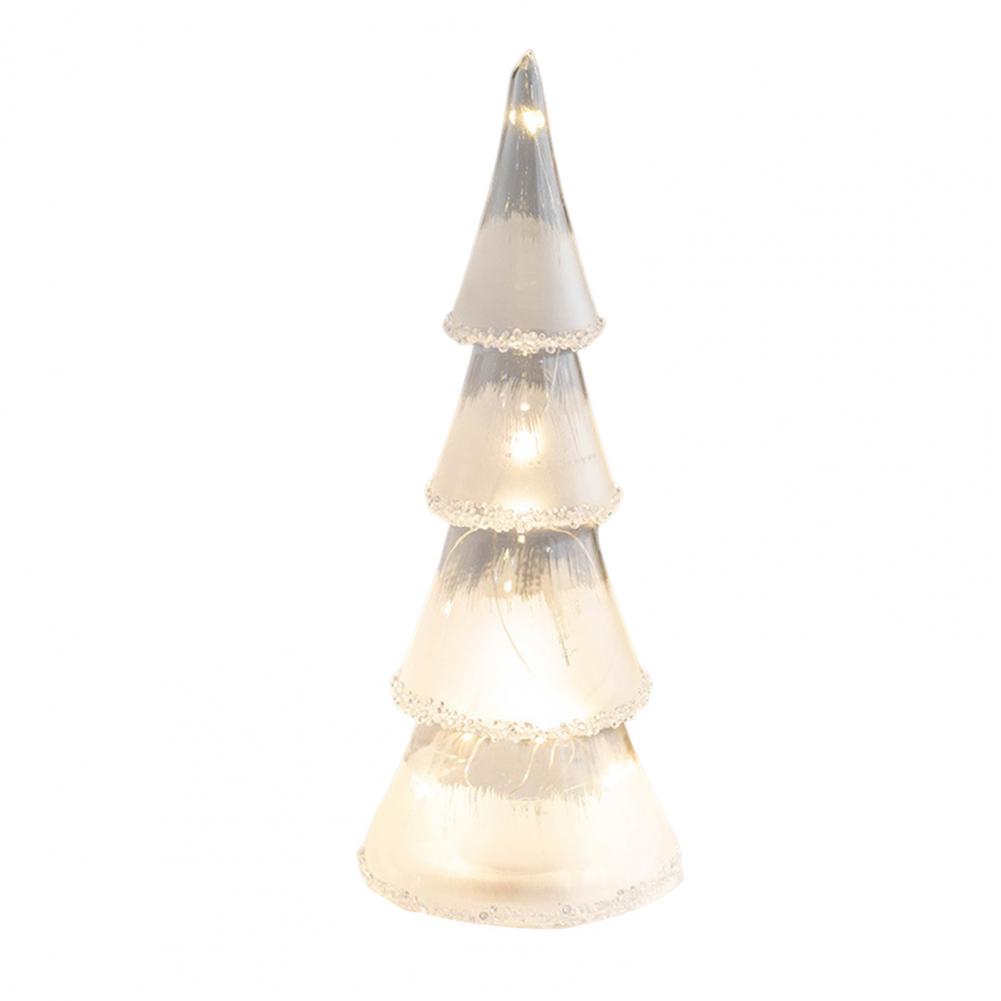 For Glass Christmas Tree Figurine Tabletop Tree Ornament with LED Lights Holiday Decor Light Up Tree Cone for Home Office Partie