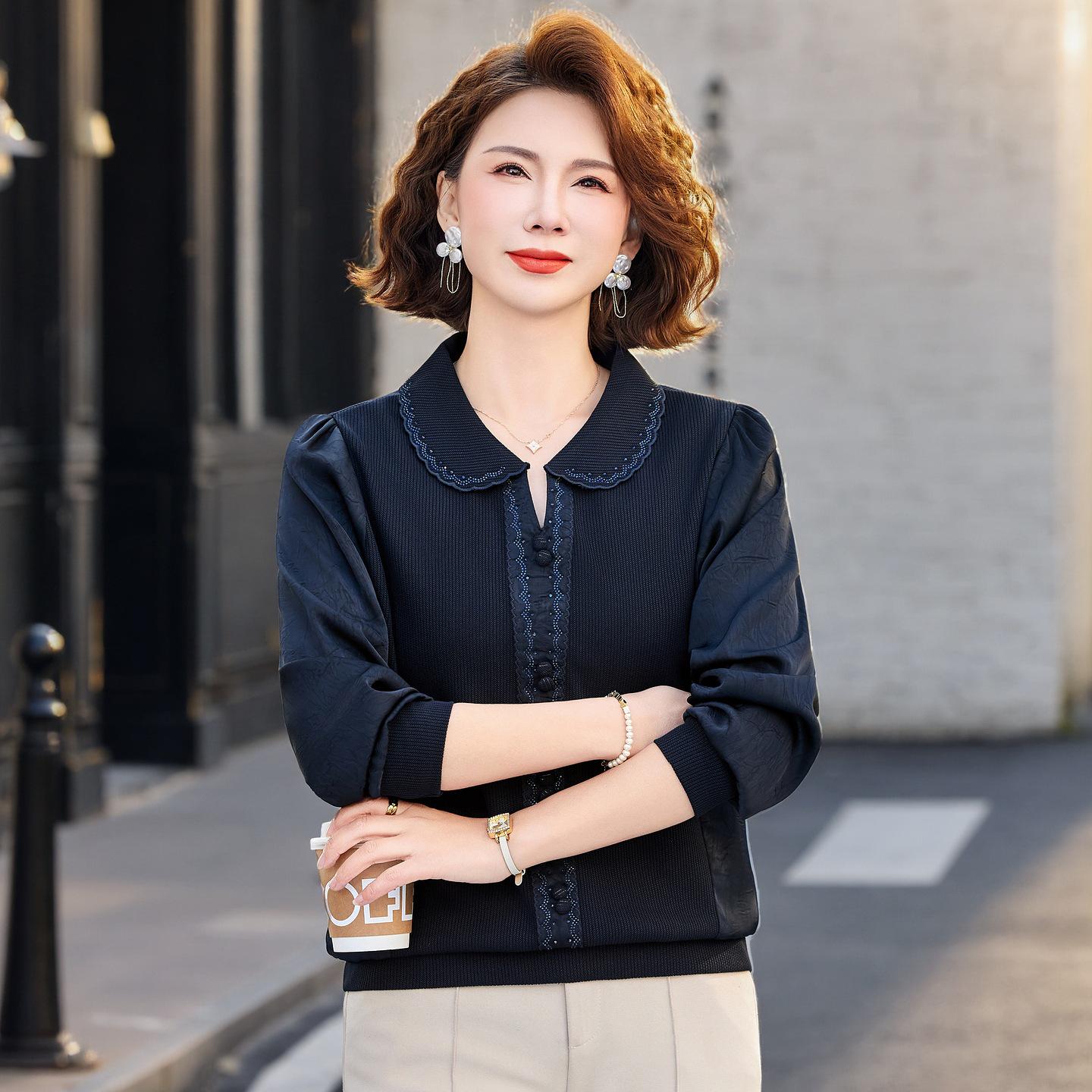 

Stylish 2026 Spring Top for Middle-Aged & Elderly Women: Long-Sleeved, Slim-Fit Apparel XL (95-110 lbs)