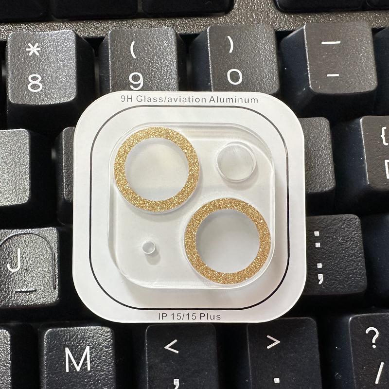 

Для iPhone 15 14 13 12 mini 11 Pro Max Glitter Diamond Bling Camera Lens Protector Загартоване скляне кільце iPhone 15 Plus золотий