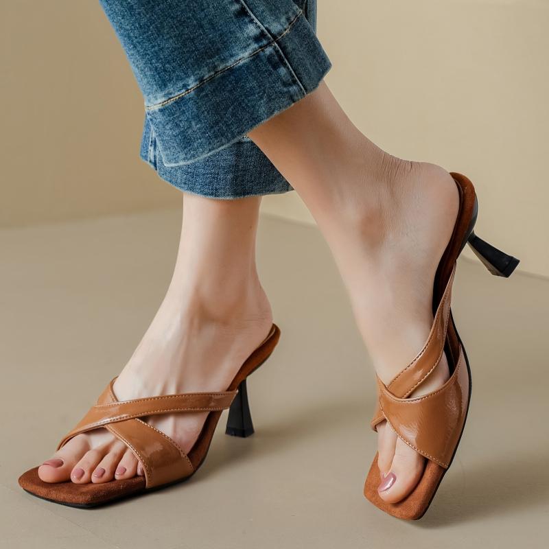 Fashion Fashion Slippers Women Summer Shoes 2024 New Trends Sexy Mules High Heels Sandals Ladies Brown Party Shoes Large size 45