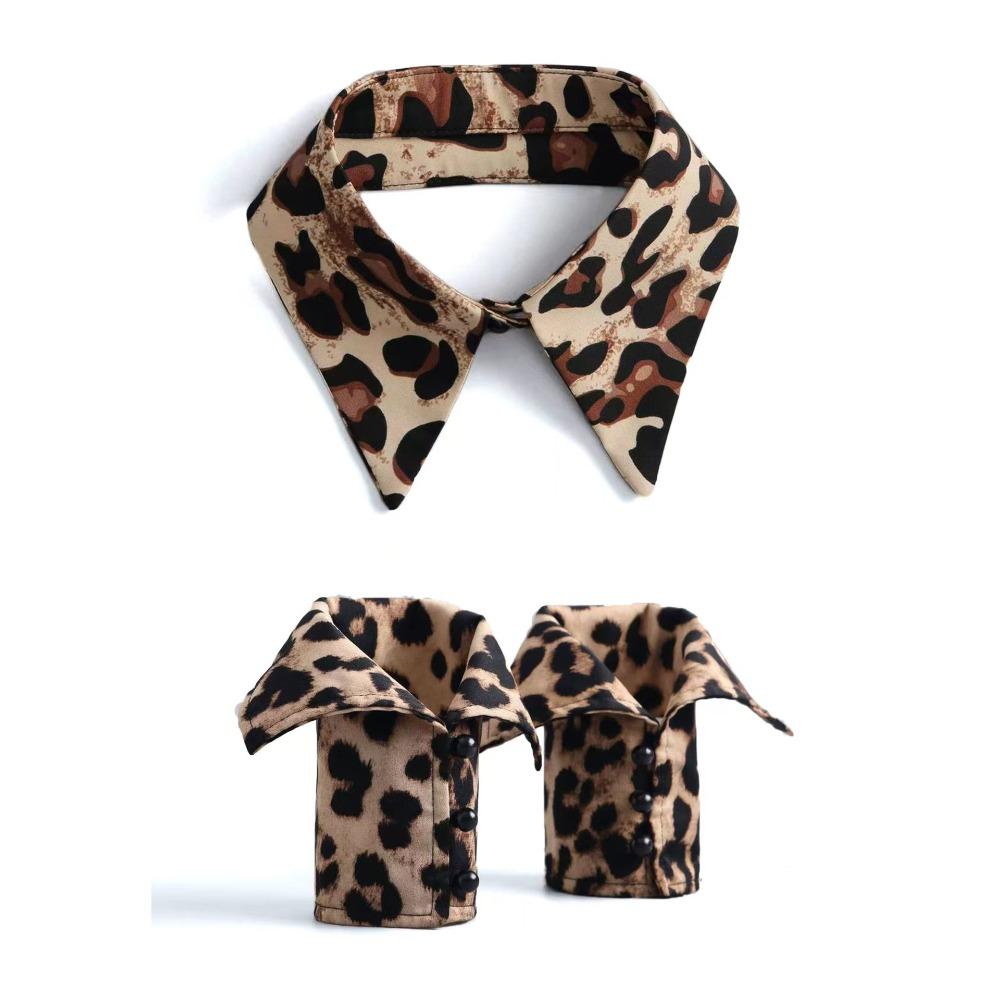 

Detachable False Collar Wrist Cuffs Set Leopard Print DIY Clothes Accessories Scarf Shawl Decoration Shirt Fake Collar