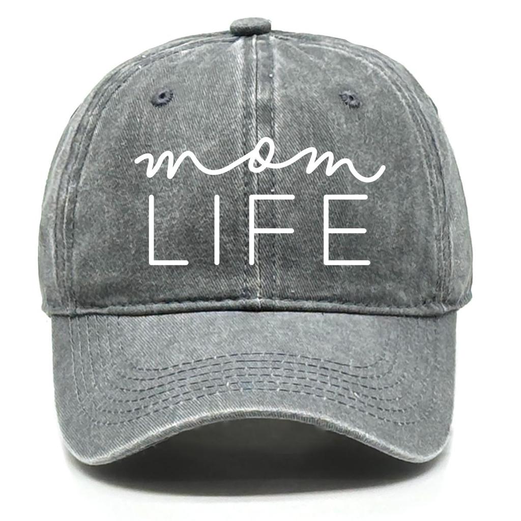 MOM LIFE" Print Adjustable Baseball Cap, White Text Dad Hat Cotton Solid Headwear Slouchy Snapback Sun Hat