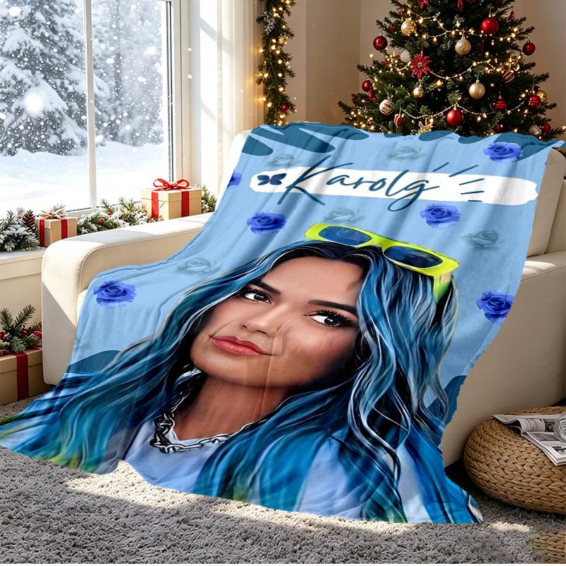 Karol G Pattern Blanket for Home Decoration, Bed, Sofa, Car Travel, Camping, Suitable for All Seasons, Birthday Christmas Gift