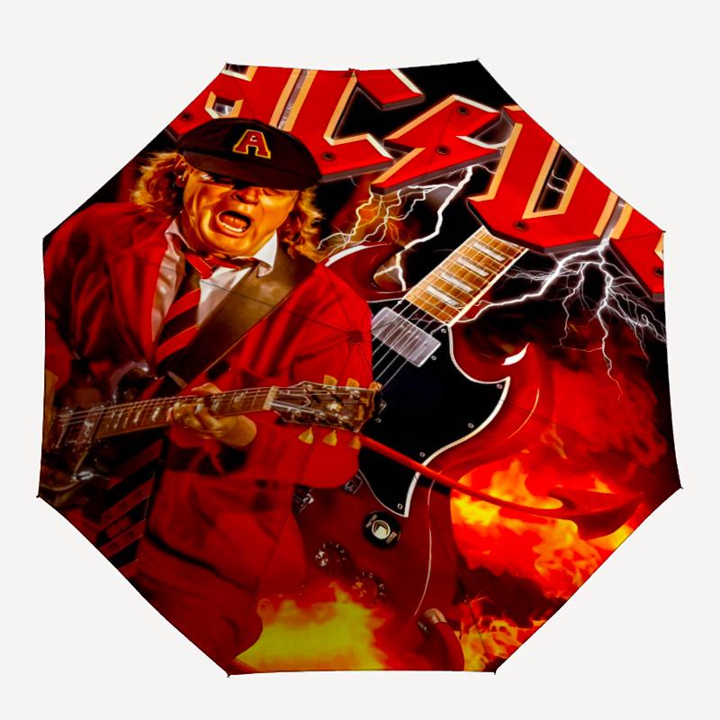 ACDC Theme Automatic Umbrella, Lightweight & Portable, 8 Rib, Perfect for Outdoor Travel, Birthdays, Christmas, Gifts.