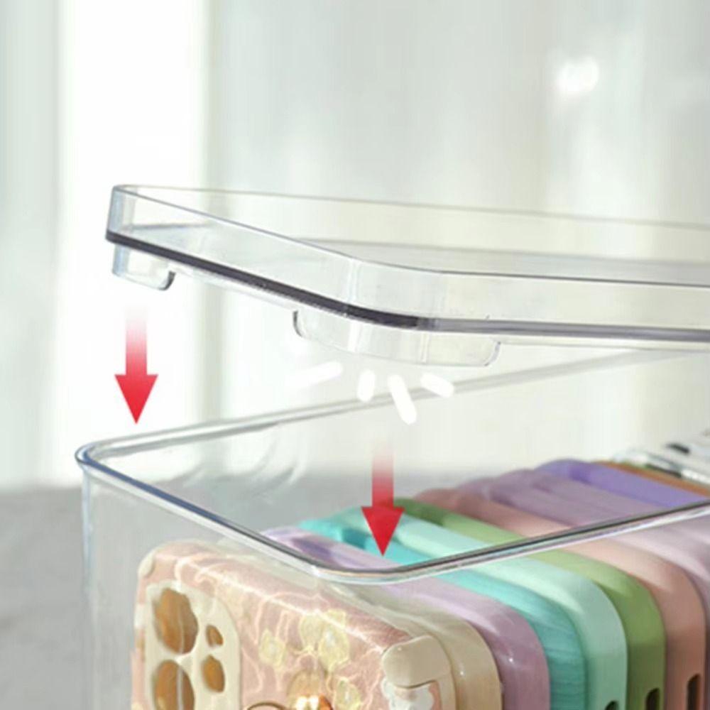 Clean Mobile Phone Case Container Ins Style with Cover/Handle Desk Sundries Storage Box Space-saving Large Capacity