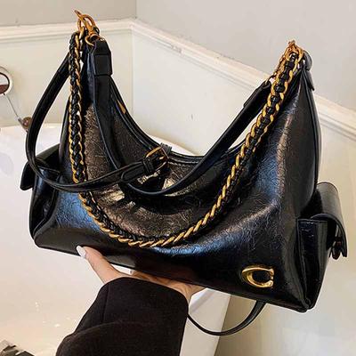 Borsa a Spalla a Catena di Grande Capacità, Semplice e alla Moda, con Elastico in Vita per Portare Sottobraccio - Borsa a Tracolla Retro da Pendolare