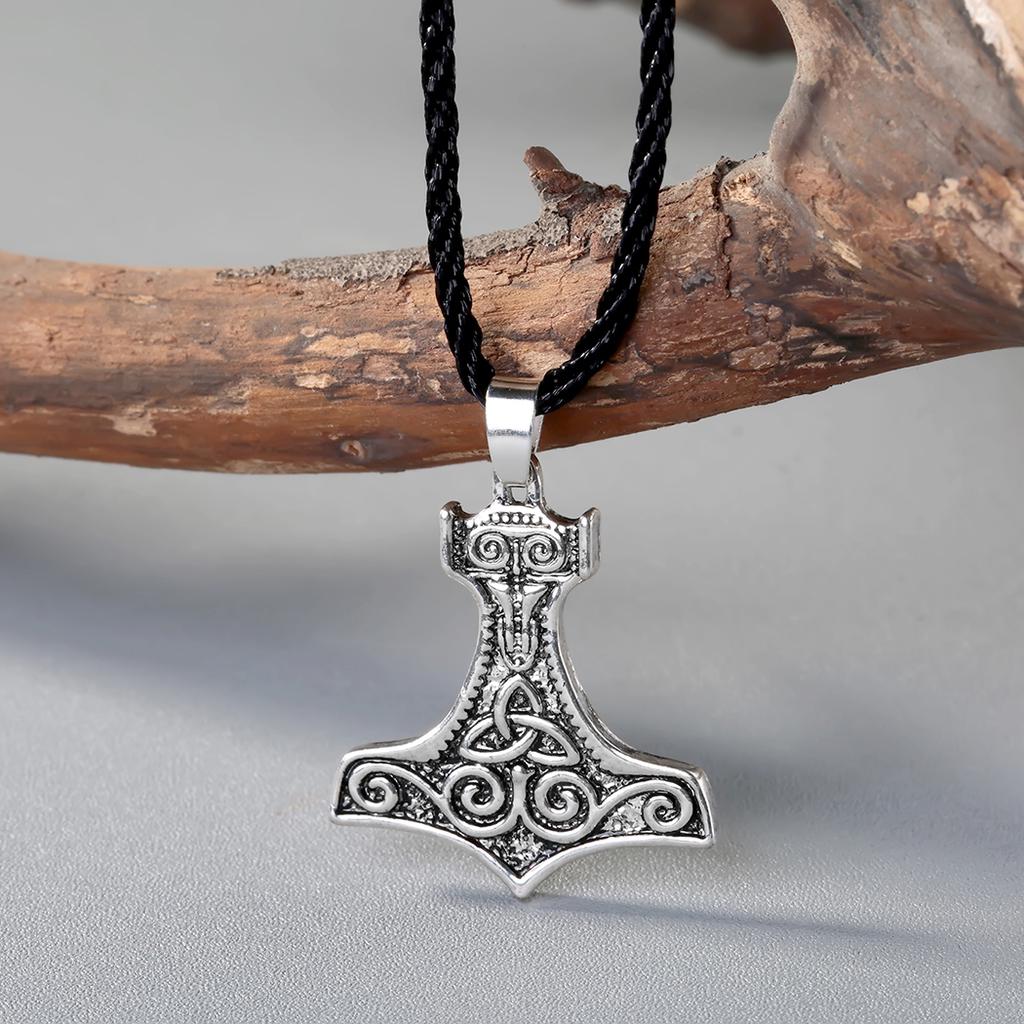Kinitial Men's Vintage Viking Thor's Hammer Pendant Jewelry Necklace Irish Celtics Knot Pendant Amulet Symbol Luck Necklace Gift