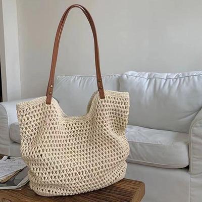 Uformelt hult heklet skuldervesker for kvinner Designer håndvesker Vevd stor tøyveske Håndlaget sommerstrandvesker