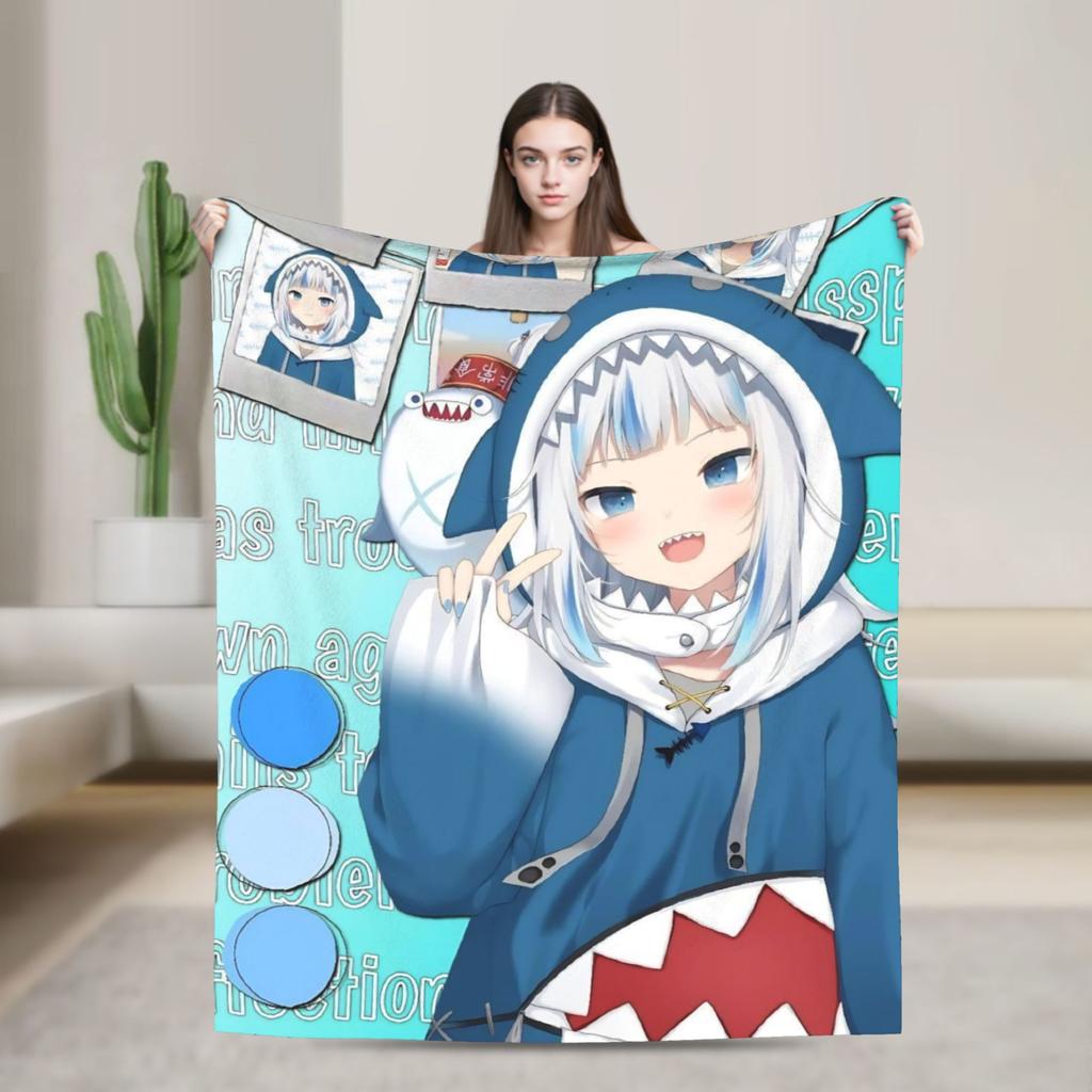 Super Warm Blanket Camping Sameko Saba VTuber Throw Blanket  Flannel Bedspread For Couch Bed Funny Sofa Bed Cover