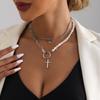 Vintage Pearl Choker Necklace for Women Gothic Layered Splicing Clavicle Chain
