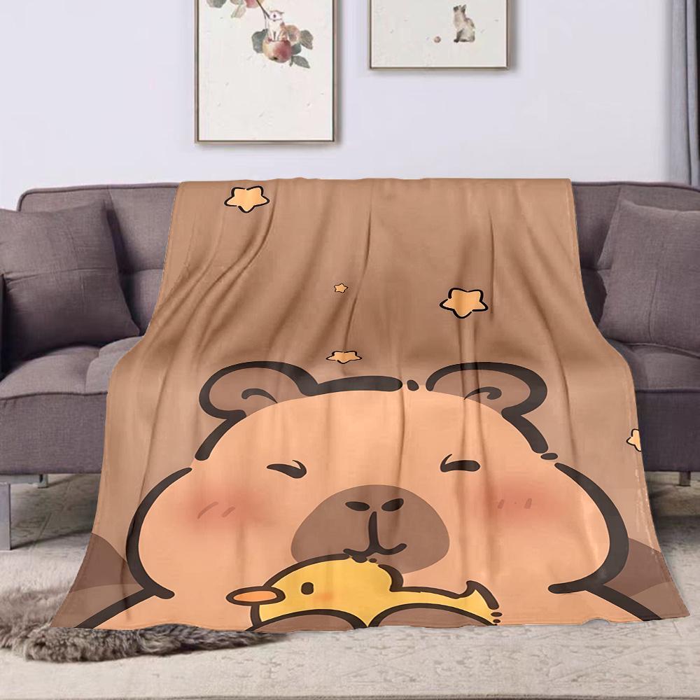 Weiche Flanell Cartoon Capybara mit Enten-Print Überwurfdecke - Digitaldruck Wendbar Polyesterflanell, Ganzjahres-Kuscheldecke für Zuhause Büro