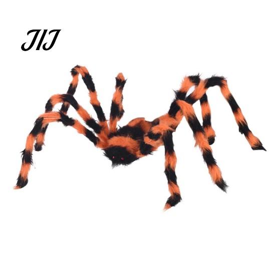 Spooky Indoor Party Decorations Giant Spider, Halloween Scary Orange Black Hairy Spider Decoration, Realistic Furry Prop Spiders for Haunted