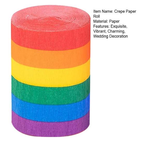 32ft Rainbow Crepe Paper Streamers Colourful Crepe Paper Roll for Birthday Party