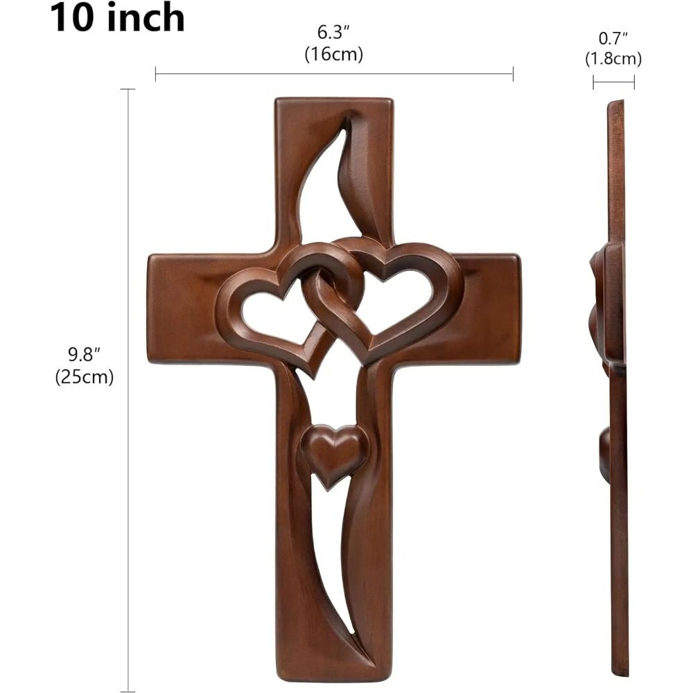 Valentine's Day Intertwined Heart Wooden Cross Solid Wood Log Cross Pendant  Christian