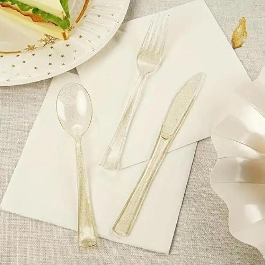 

Lillian Collection Unique Glitter Gold Premium Plastic Cutlery Combo Packs of 48 Perfect for Upscale Events and Parties United States