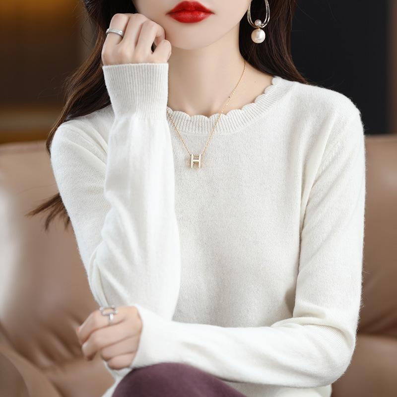 Lässiges Spitzen-Rundhals-Unterhemd Damen Herbst- und Winterpullover Langarmpullover