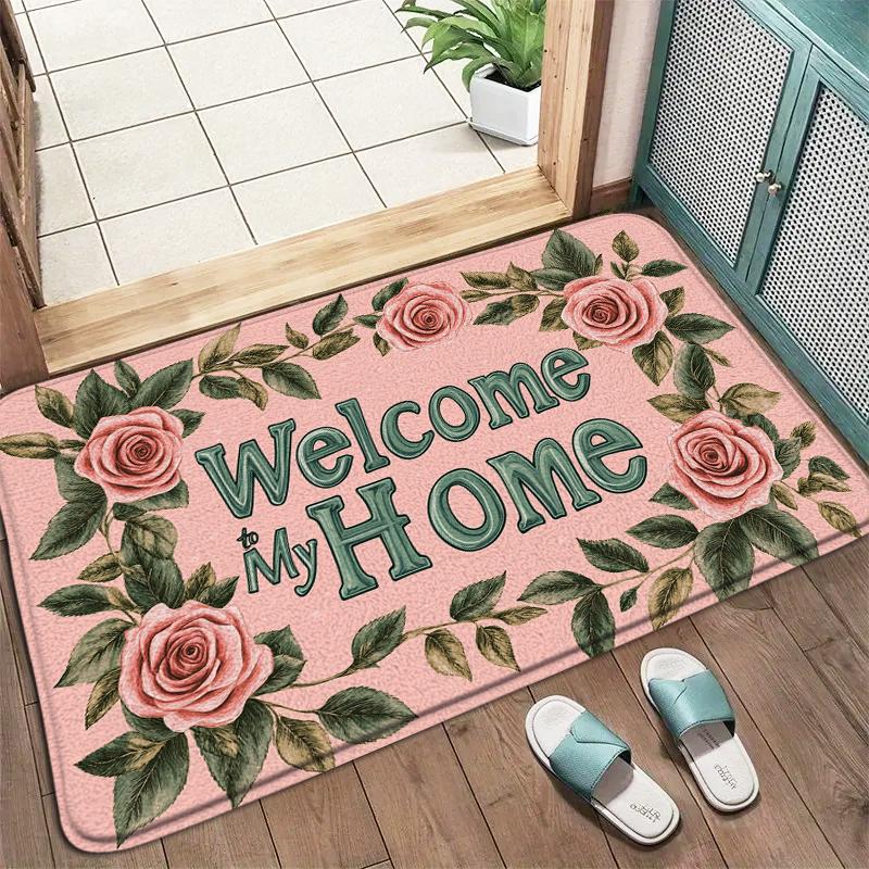 Welcome Doormat Vibrant Floral Pattern Non-Slip Rug for Indoor Outdoor High Traffic Areas Perfect for Valentine'S Day Spring Mat