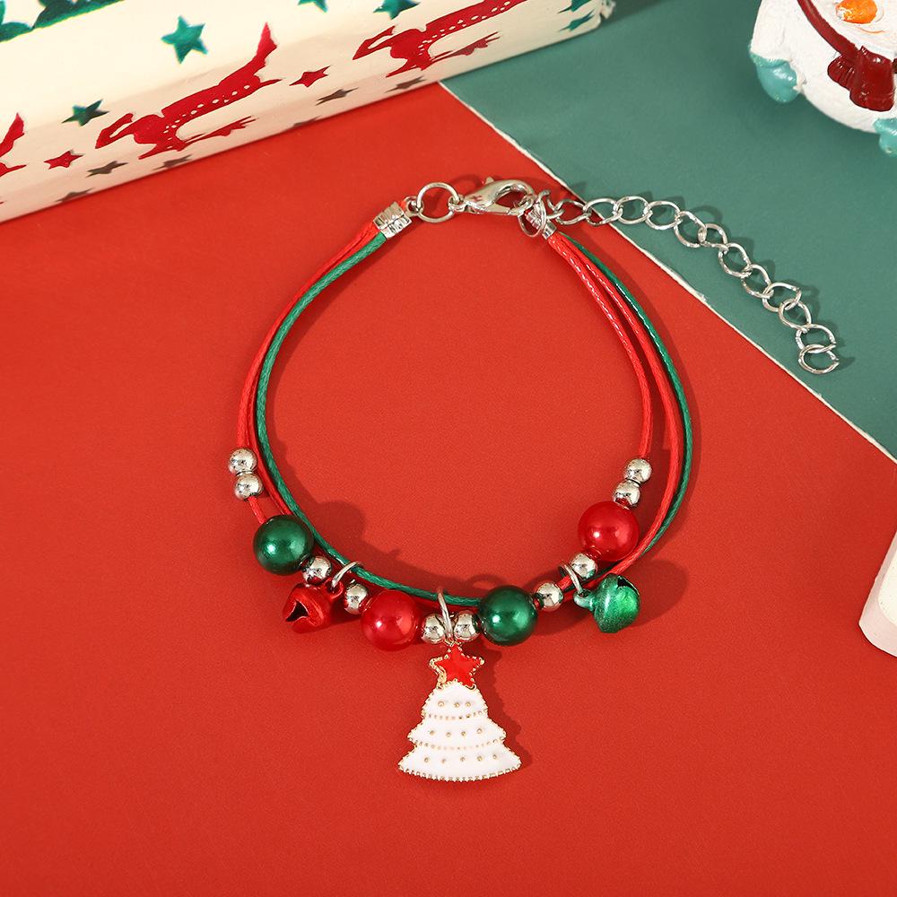 Hand-Woven Christmas Reindeer & Santa Claus Adjustable Bracelet with Snowflake & Bell Charms