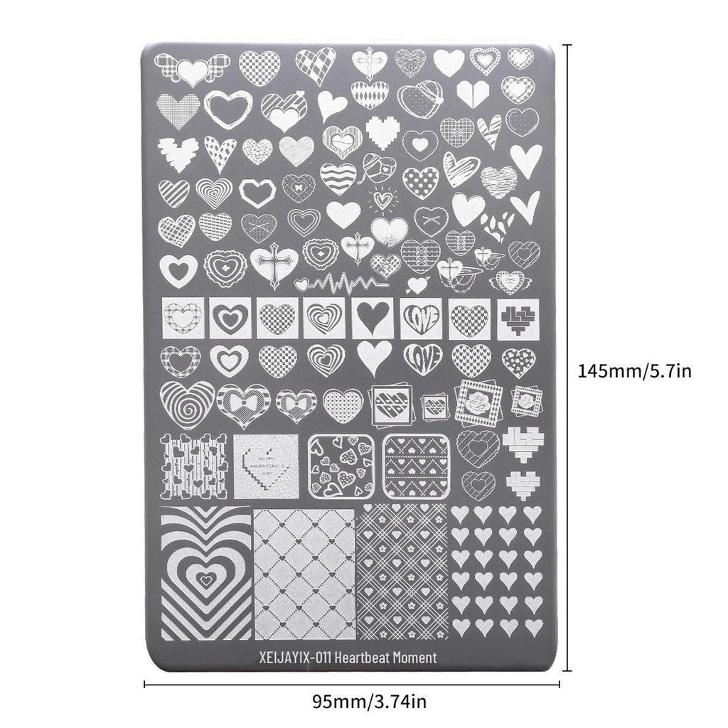 X-011 Heartbeat Nail Art Transfer Plate with Scraper – Stylish and High-Value Designs