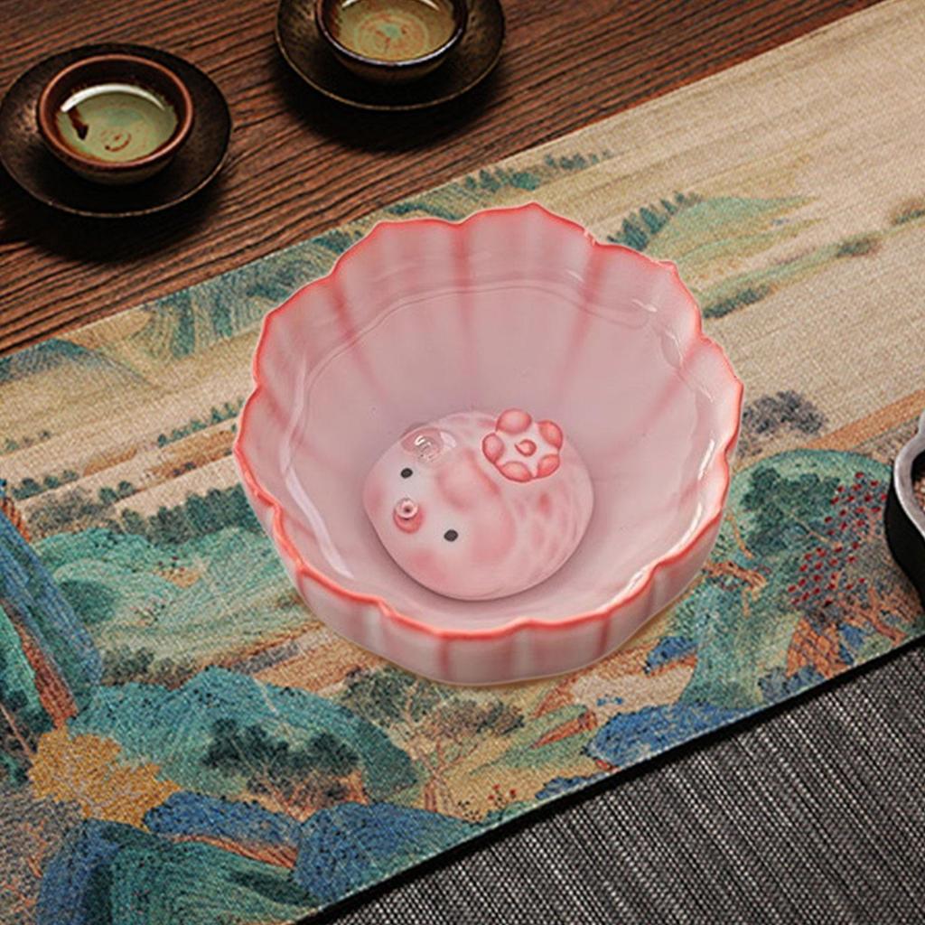 Ceramic Teacup Statue with Tea Collectible Mini Animal Sculpture Kung Fu Cup for Dining Room
