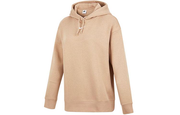 Nike Athleisure Pullover With Brushed Cuffed Hood Sweatshirt Winter Women's Linen Yellow DJ7669-200