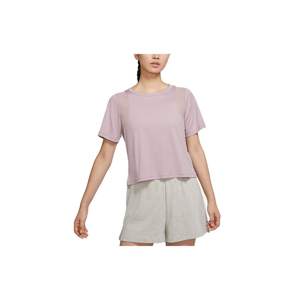 Nike Yoga Dri-Fit Mesh Breathable Sports Round Neck Short Sleeve T-Shirt Women Tops Pink DJ6572-501