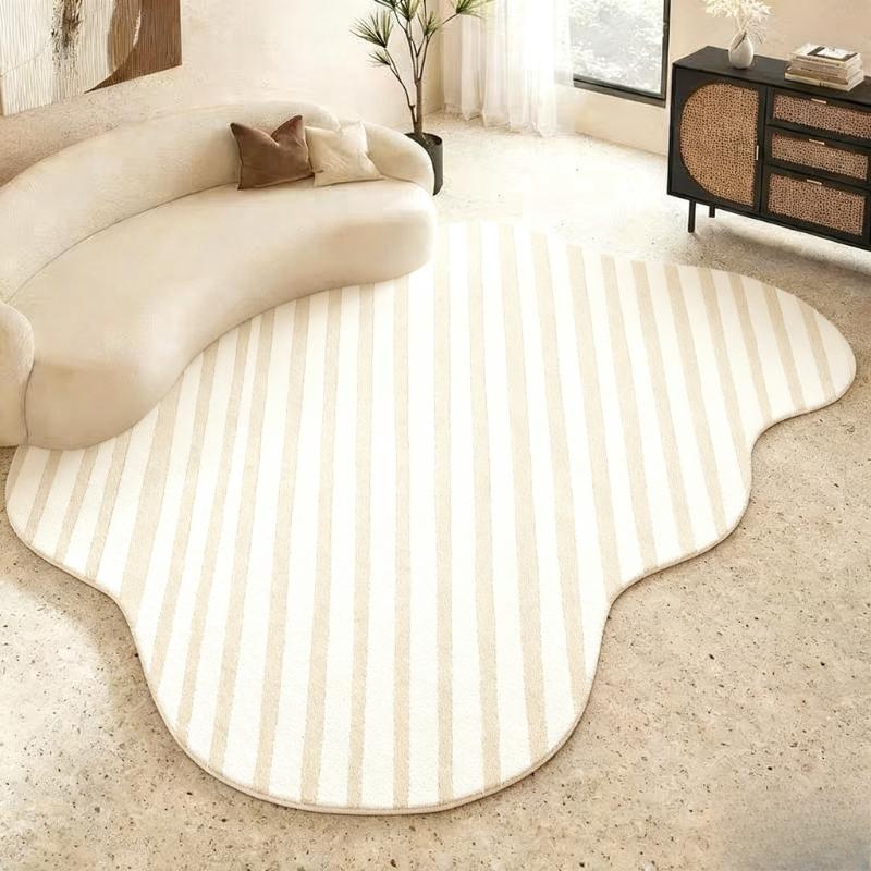 Irregular Shape Bedroom Decor Line Carpet Home Thick Plush Rug Cream Style Carpets for Living Room Fluffy Soft Lounge Floor Mat