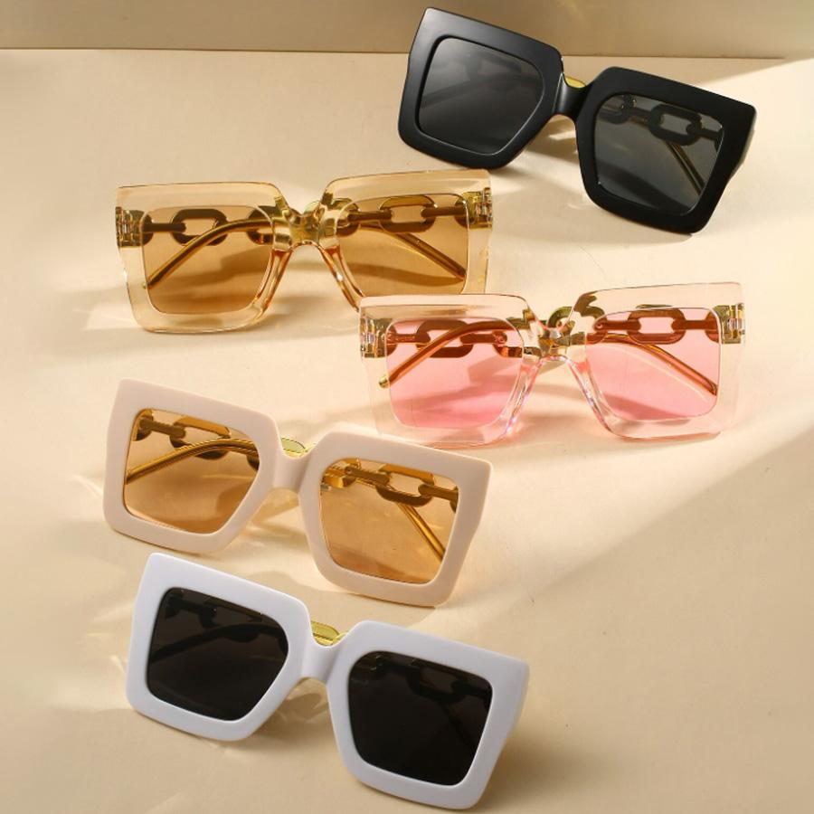 5PCS Square Big Frame Chain Design Women's Sunglasses Retro Style Fashion Glasses Beach Party Decoration Eyewear