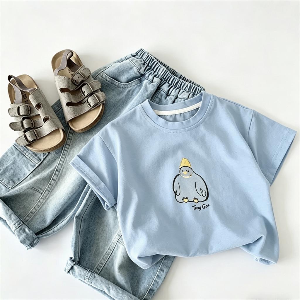 Summer Clothes Cartoon TShirt Solid Color Versatile Base Shirt Pure Cotton Clothes 2026 Kids Trendy Wear T-shirt Lovely Tees