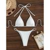 Dames Witte Geribbelde Driehoek Hoge Taille Twee Delig Bikini Zwempak