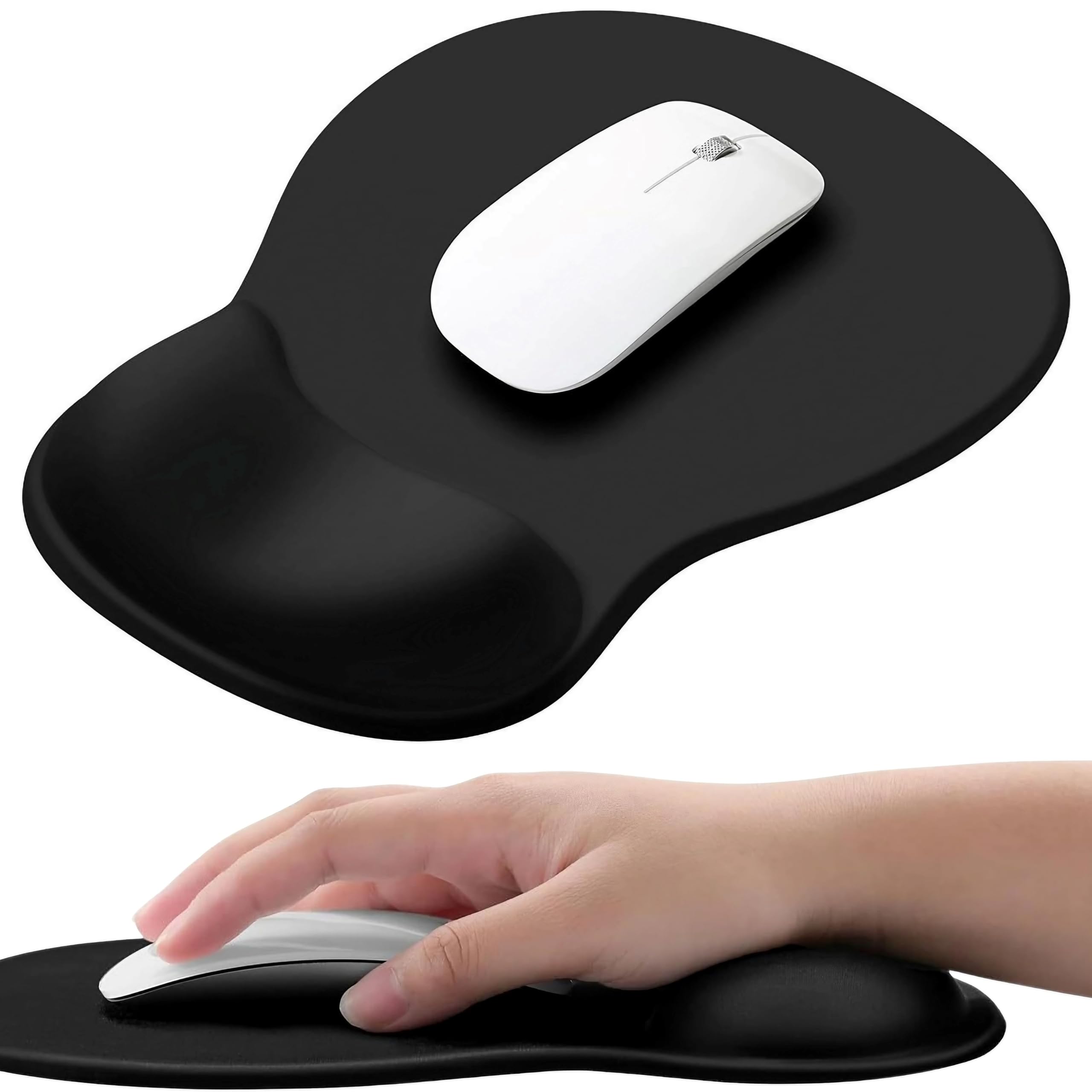 

East Leaf Mouse Pad with Wrist Rest [Smooth Fabric with Gel Cushion] Low-Friction Non-Slip Base 280 x 195mm (Black)