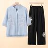 Women's Floral Embroidered Summer Blouse & Pant Set