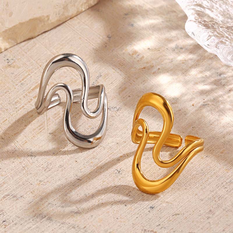 Stainless Steel Metal Line Open Rings For Women Minimalist Gold Color Irregular Geometric Finger Ring Jewelry Accessories